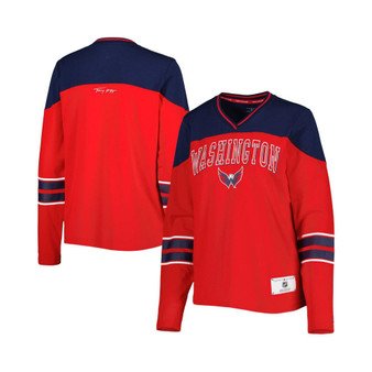 Women's Red Washington Capitals Abigail V-Neck Long Sleeve T-shirt