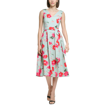 Women's Floral-Print Sleeveless Tie-Waist Dress