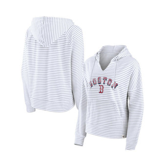 Women's Branded White Boston Red Sox Striped Arch Pullover Hoodie