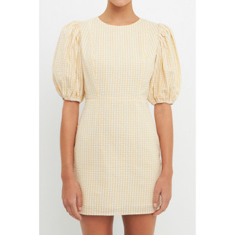 Women's Metallic Plaid Mini Dress with Back Buttons