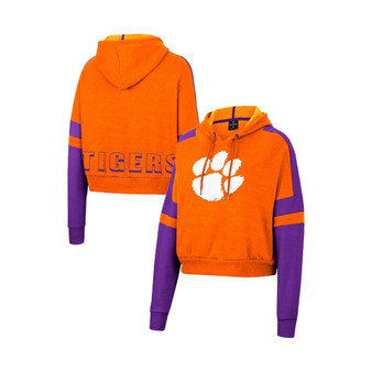 Women's Orange Clemson Tigers Throwback Stripe Arch Logo Cropped Pullover Hoodie