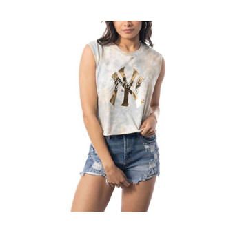 Women's White New York Yankees Washed Muscle Tank Top