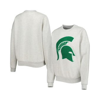 Women's Heather Ash Michigan State Spartans Chenille Patch Fleece Sweatshirt