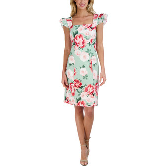 Women's Printed Ruffle-Sleeve Sheath Dress