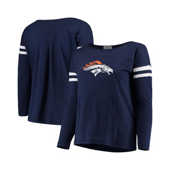 Women's by Alyssa Milano Navy Denver Broncos Plus Size Free Agent Long Sleeve T-shirt