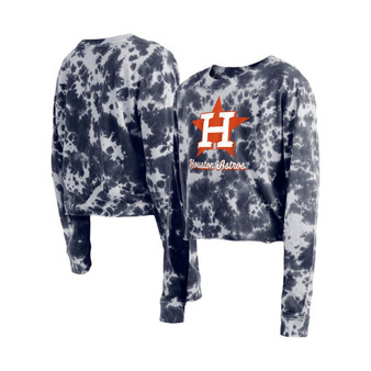 Women's Navy Houston Astros Tie-Dye Cropped Long Sleeve T-shirt
