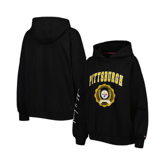 Women's Black Pittsburgh Steelers Becca Drop Shoulder Pullover Hoodie