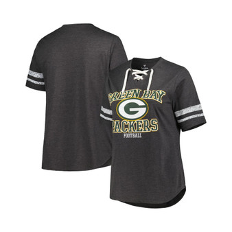 Women's Branded Heather Charcoal Green Bay Packers Plus Size Lace-Up V-Neck T-shirt