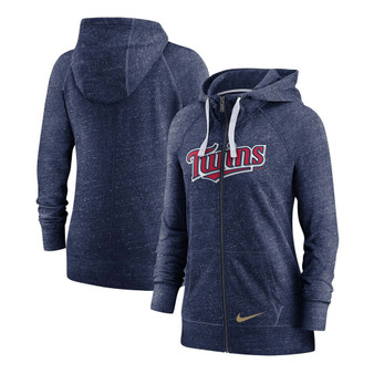 Women's Heathered Navy Minnesota Twins Wordmark Gym Vintage-Like Raglan Full-Zip Hoodie