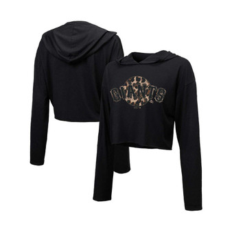 Women's Threads Black San Francisco Giants Leopard Cropped Hoodie
