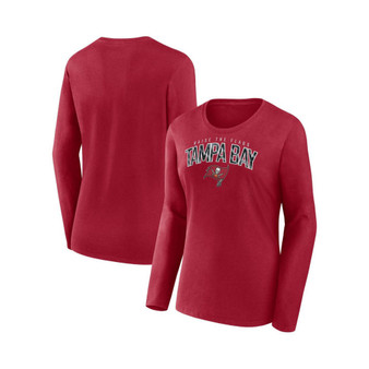 Women's Branded Red Tampa Bay Buccaneers Plus Size Measure Distance Scoop Neck Long Sleeve T-shirt