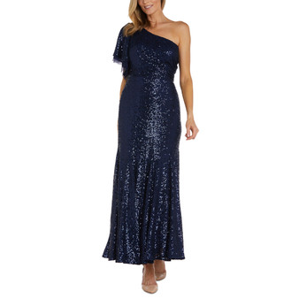 Women's One-Flutter-Sleeve Sequin Gown