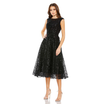 Women's Sequined Cap Sleeve Fit And Flare Dress