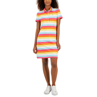 Women's Short Sleeve Rainbow Polo Dress