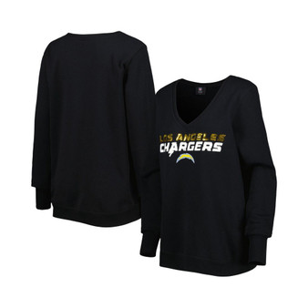 Women's Black Los Angeles Chargers Sequin Logo V-Neck Pullover Sweatshirt