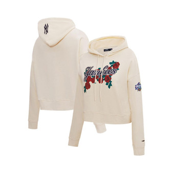 Women's Cream New York Yankees Roses Pullover Hoodie