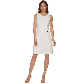 Women's Jewel-Neck Faux-Wrap Sleeveless Dress