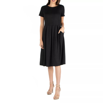 Midi Dress with Short Sleeves and Pocket Detail