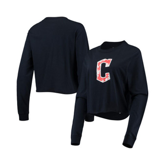 Women's Navy Cleveland Guardians Baby Jersey Cropped Long Sleeve T-shirt