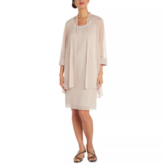 Beaded-Neck Dress & Removable Jacket