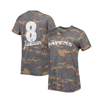 Women's Threads Lamar Jackson Camo Baltimore Ravens Name & Number V-Neck Tri-Blend T-shirt