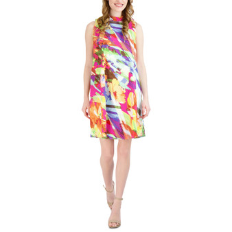 Women's Printed Mock Neck Shift Dress