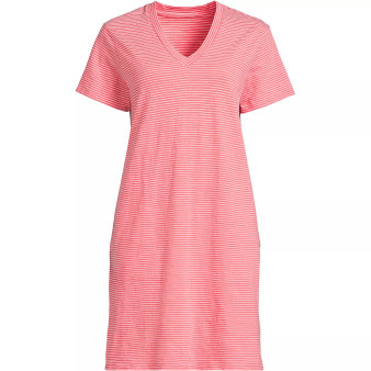 Women's Petite Slub Short Sleeve V Neck Above Knee T Shirt Dress