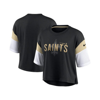 Women's Black and White New Orleans Saints Nickname Tri-Blend Performance Crop Top