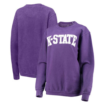 Women's Purple Kansas State Wildcats Comfy Cord Vintage-Like Wash Basic Arch Pullover Sweatshirt