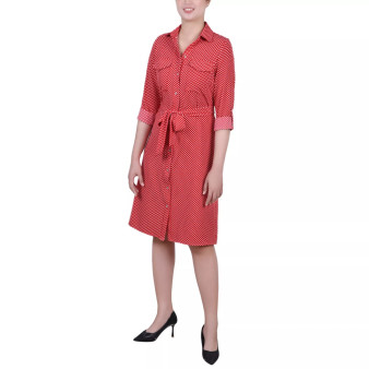 Women's 3/4 Sleeve Roll Tab Shirtdress with Belt