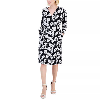 Petite Printed 3/4-Sleeve Wrap Dress, Created for Macy's