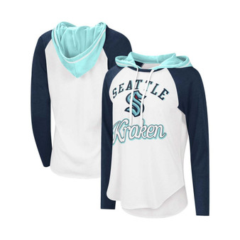 Women's White, Deep Sea Blue Seattle Kraken MVP Raglan Hoodie T-shirt