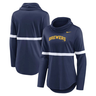 Women's Navy Milwaukee Brewers Club Lettering Fashion Pullover Performance Sweatshirt