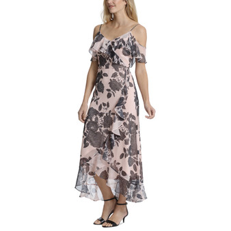 Women's Floral Cold-Shoulder Ruffle Dress