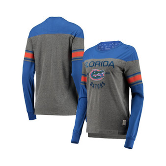 Women's Royal, Heathered Gray Florida Gators Lizzy Flocking Striped Long Sleeve T-shirt