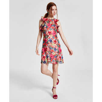 Women's Floral-Print Ruffled-Sleeve Dress