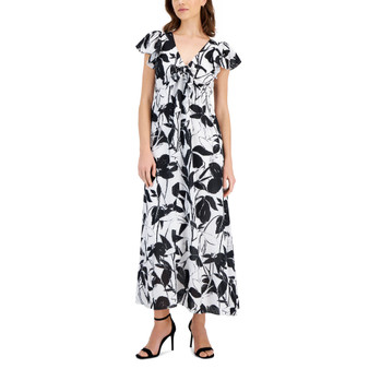 Women's Flutter-Sleeve Empire-Waist Maxi Dress
