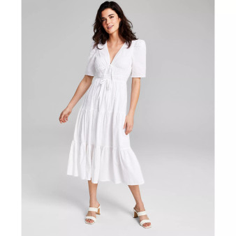 Women's Clip-Dot V-Neck Cotton Maxi Dress