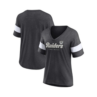 Women's Branded Heathered Charcoal Las Vegas Raiders Give It All Half-Sleeve V-Neck T-shirt