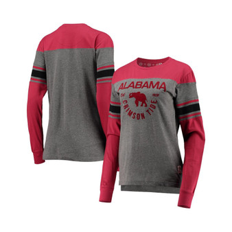 Women's Crimson, Heathered Gray Alabama Crimson Tide Lizzy Flocking Striped Long Sleeve T-shirt