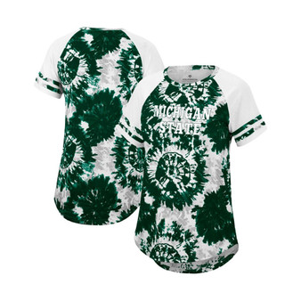 Women's Green, White Michigan State Spartans Annie Oversized Tie-Dye Raglan T-Shirt
