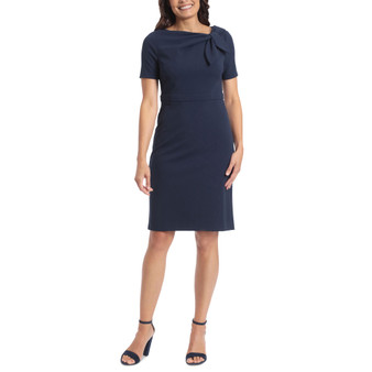 Petite Solid Bow-Neck Short-Sleeve Sheath Dress