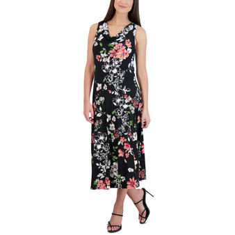 Women's Printed V-Neck Sleeveless Midi Dress