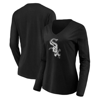 Women's Black Chicago White Sox Core Team Long Sleeve V-Neck T-shirt