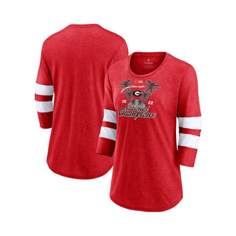 Women's Branded Red and White Georgia Bulldogs College Football Playoff 2022 National Champions Tri-Blend Palm 3/4 Sleeve T-shirt