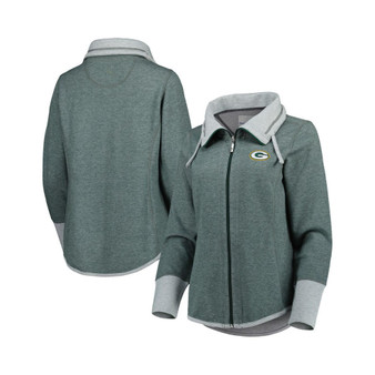 Women's Heathered Green Green Bay Packers Sport Sun Fade Full-Zip Sweatshirt
