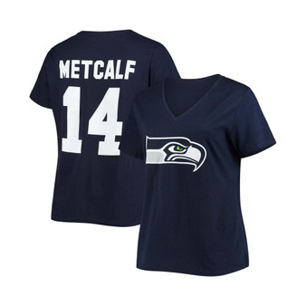 Women's Plus Size DK Metcalf College Navy Seattle Seahawks Name Number V-Neck T-shirt
