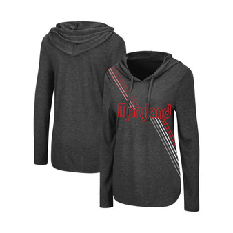 Women's Heather Black Maryland Terrapins Bernadette Lightweight Hooded Long Sleeve T-shirt