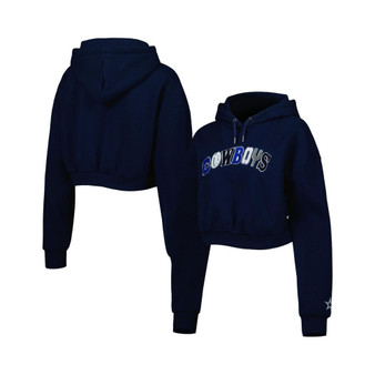 Women's Navy Dallas Cowboys Cropped Pullover Hoodie