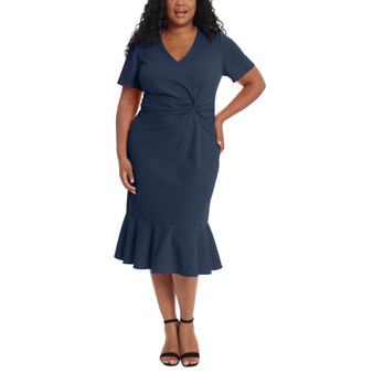 Plus Size Twist-Front Flounce-Hem Dress